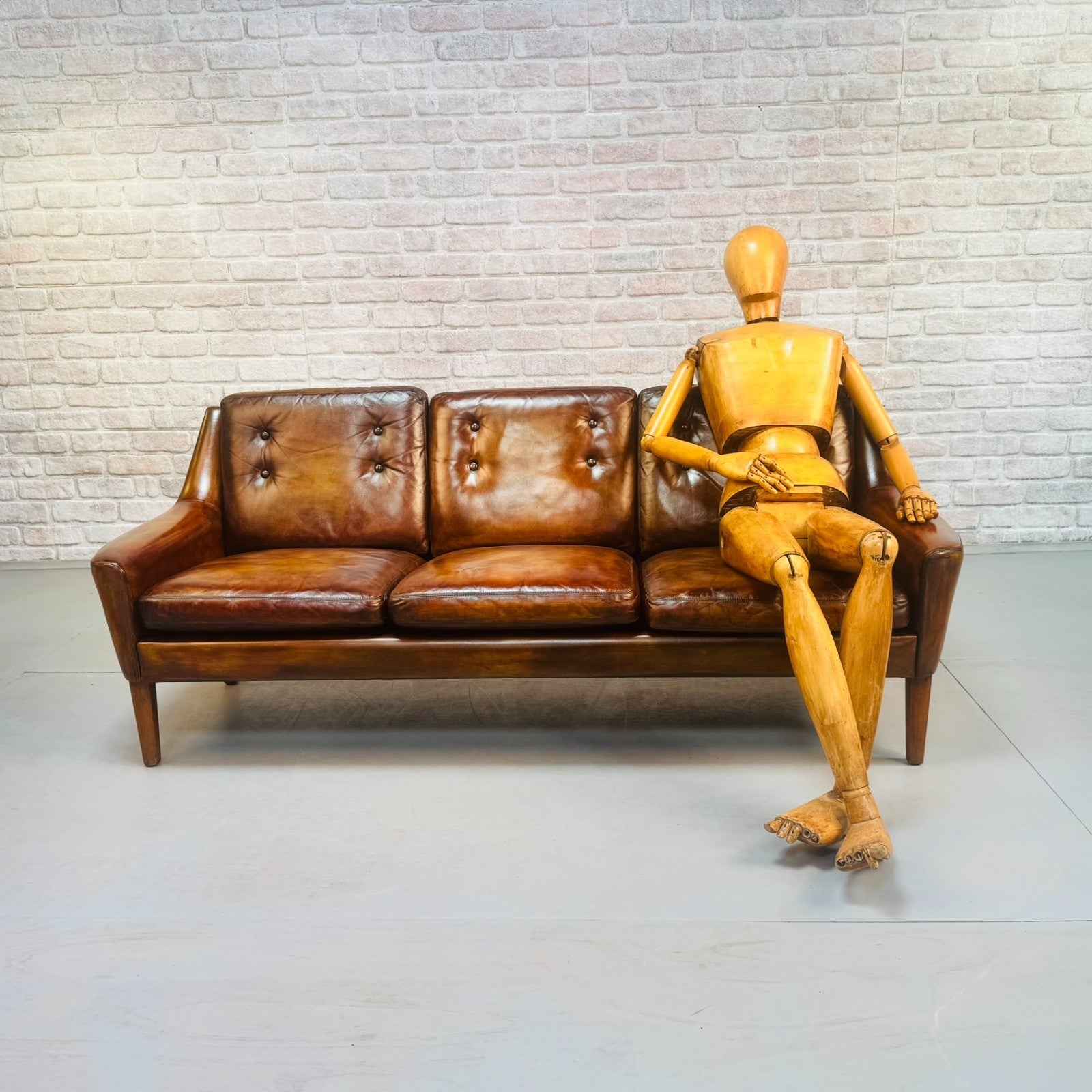 Vintage 1960s Ulferts Tibro Swedish Leather Sofa – Tan Leather #A498