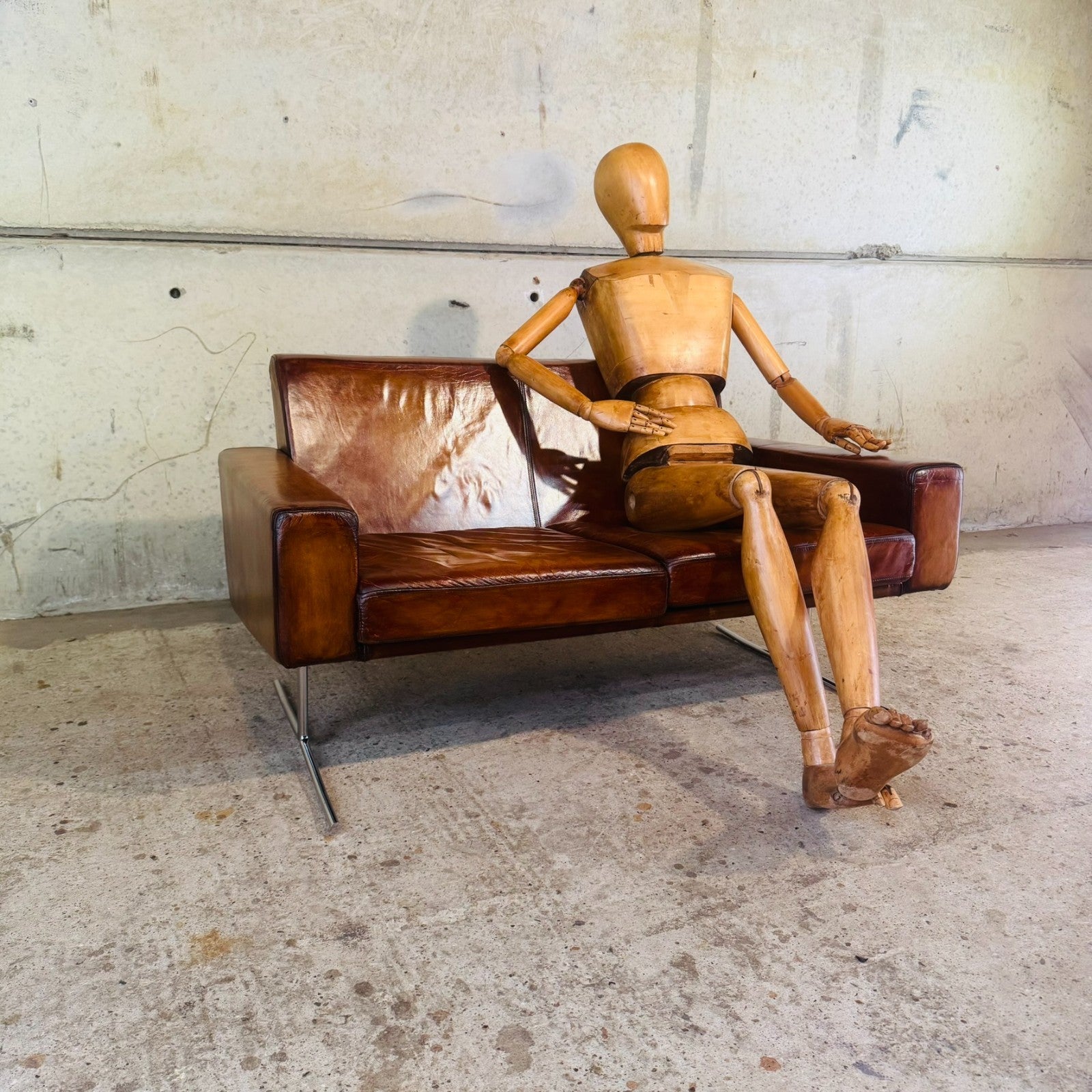 Vintage Danish Mid-Century Tan Leather Two-Seater Sofa by Danerka