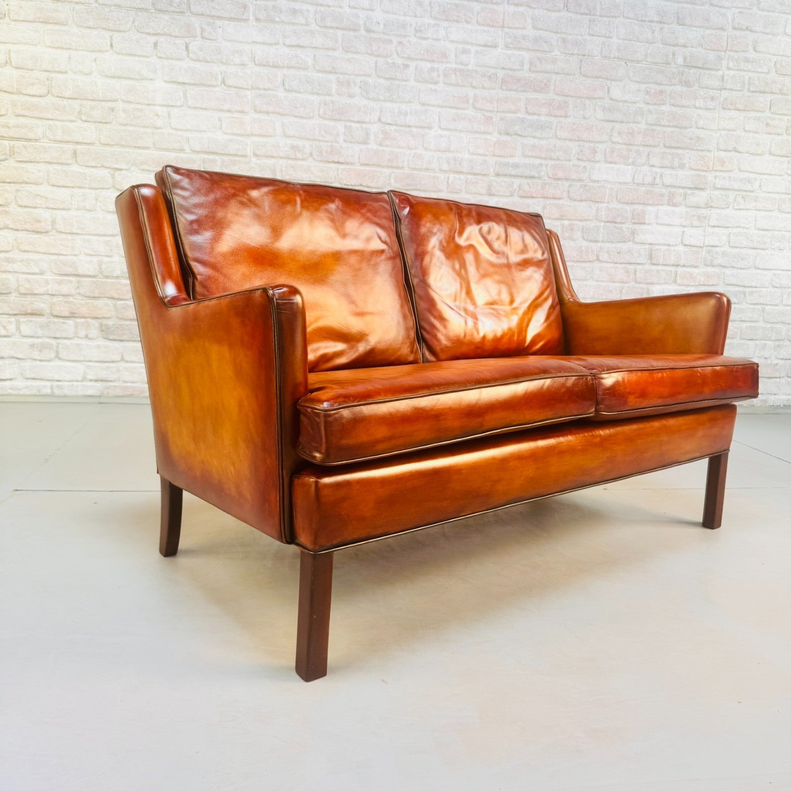 Vintage Danish Two Seater Tan Leather Sofa