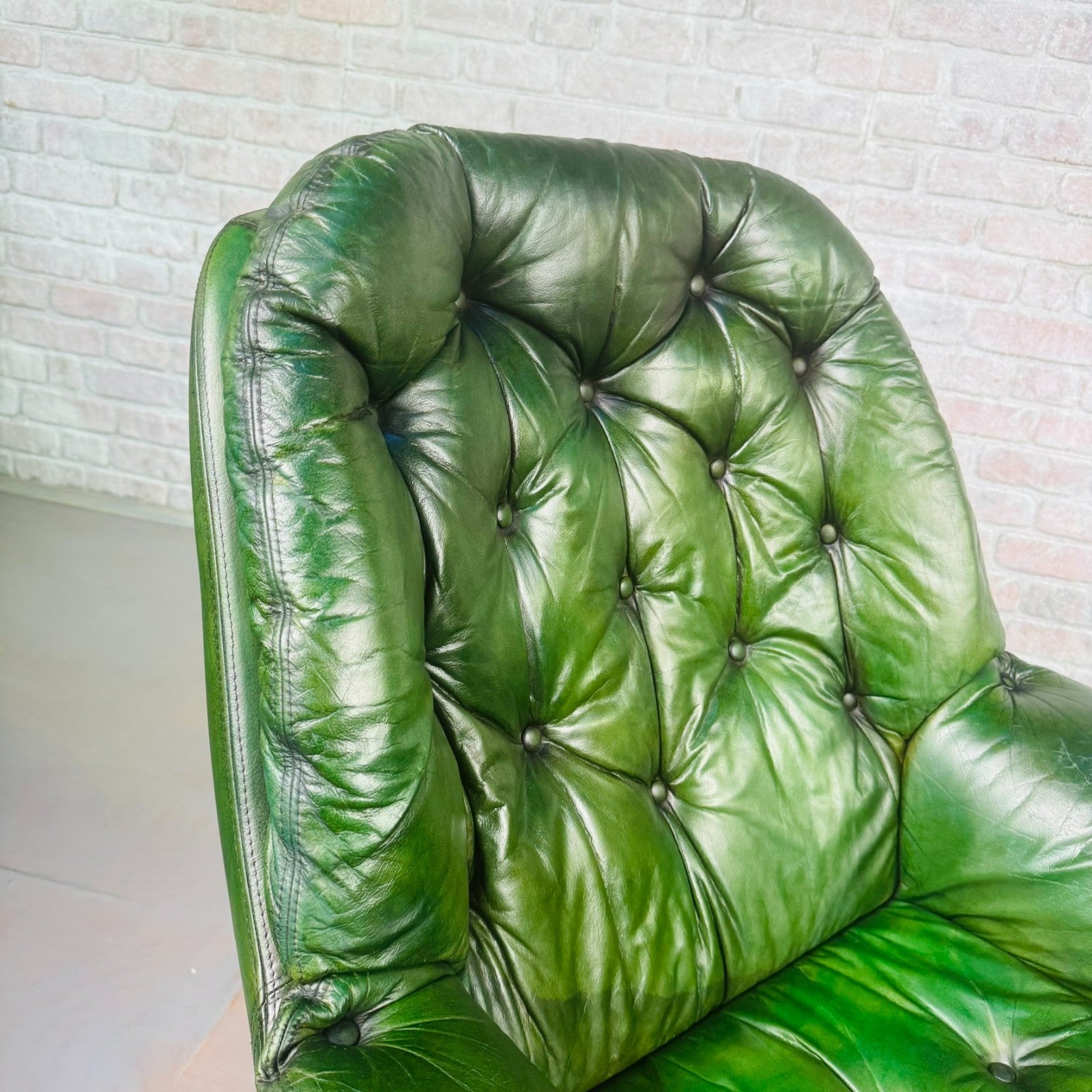 Pair of Vintage Danish Green Leather Swivel Chairs