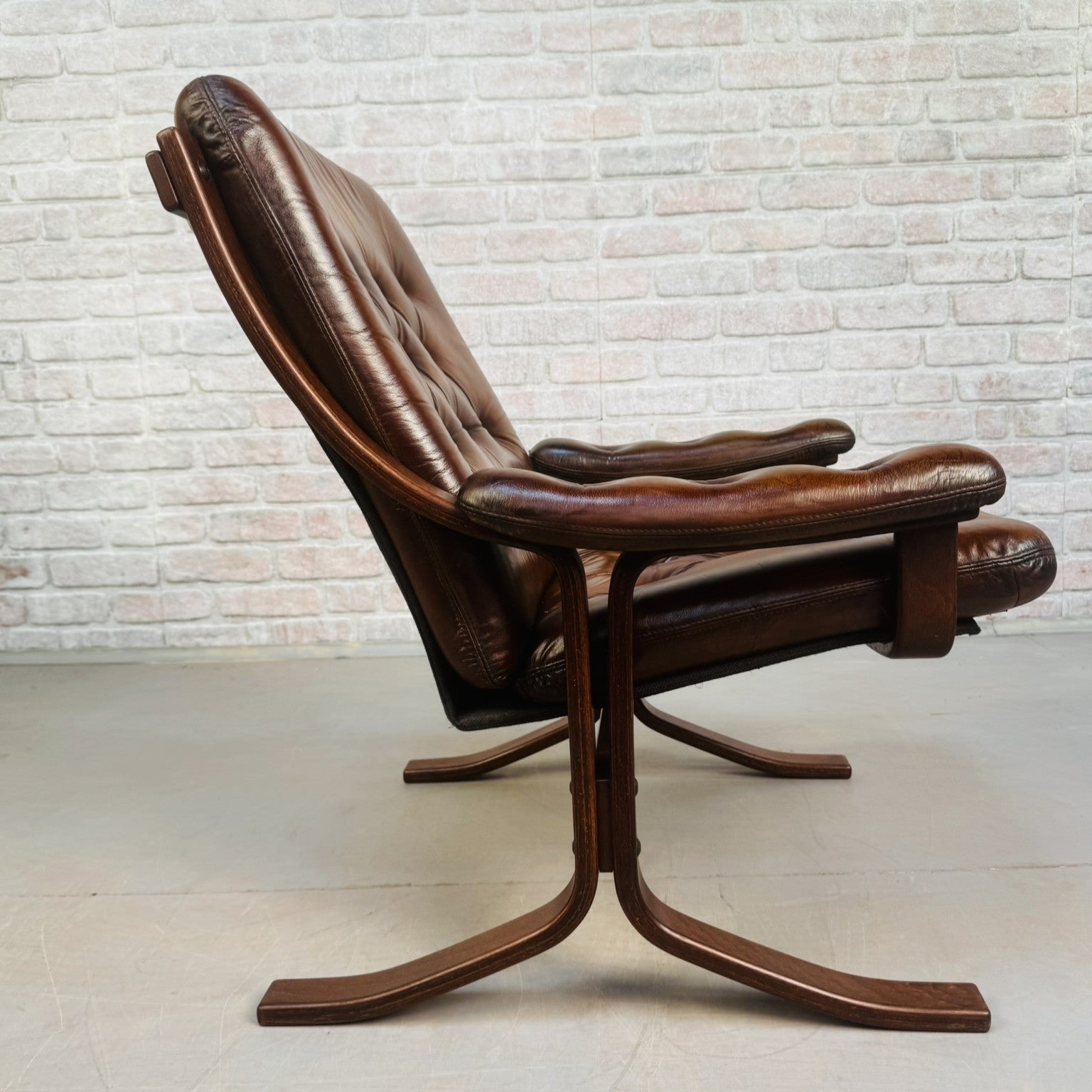 Vintage Danish Tan Leather Bentwood Armchair High Back Mid Century Chair
