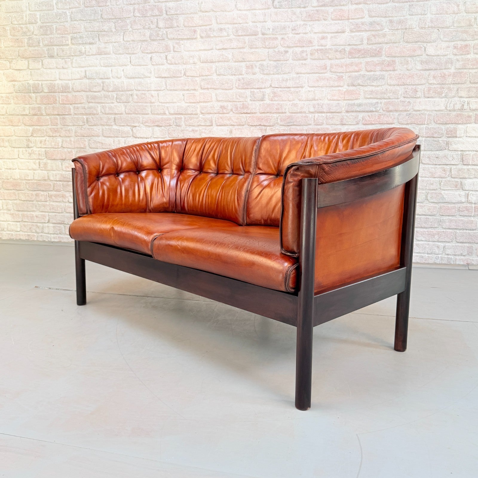 Vintage Arne Vodder Nielaus Møbler Danish Cognac Leather 2 Seater Sofa