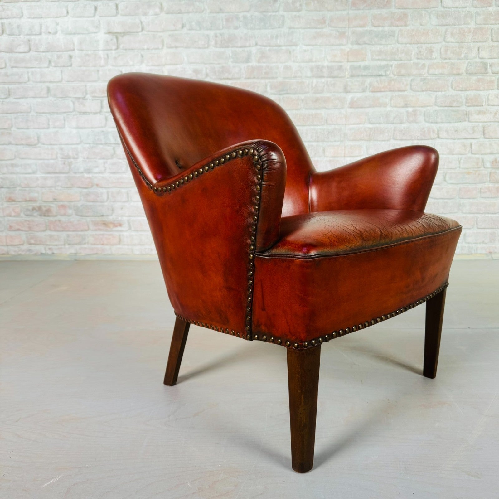 Neat Danish Vintage 1930s Leather Armchair – Hand-Dyed Chestnut Patina