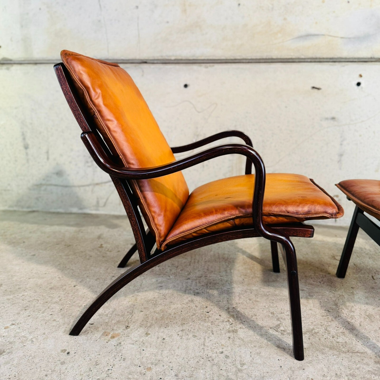 Vintage Stouby Danish His & Hers Bentwood Light Tan Leather Chairs