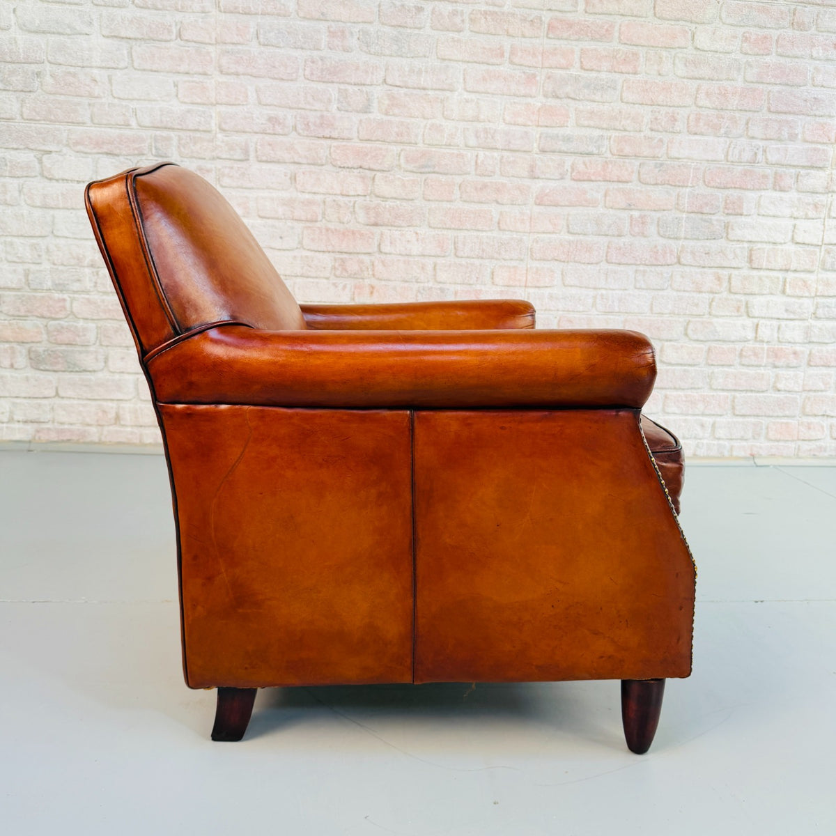 Vintage English Club Cognac Leather 2 Seater Sofa & Armchair Suite
