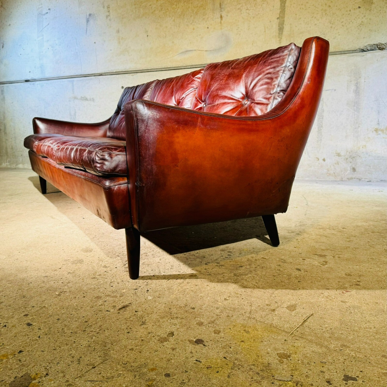 Vintage 1970s George Thams Danish Chestnut Three-Seater Leather Sofa