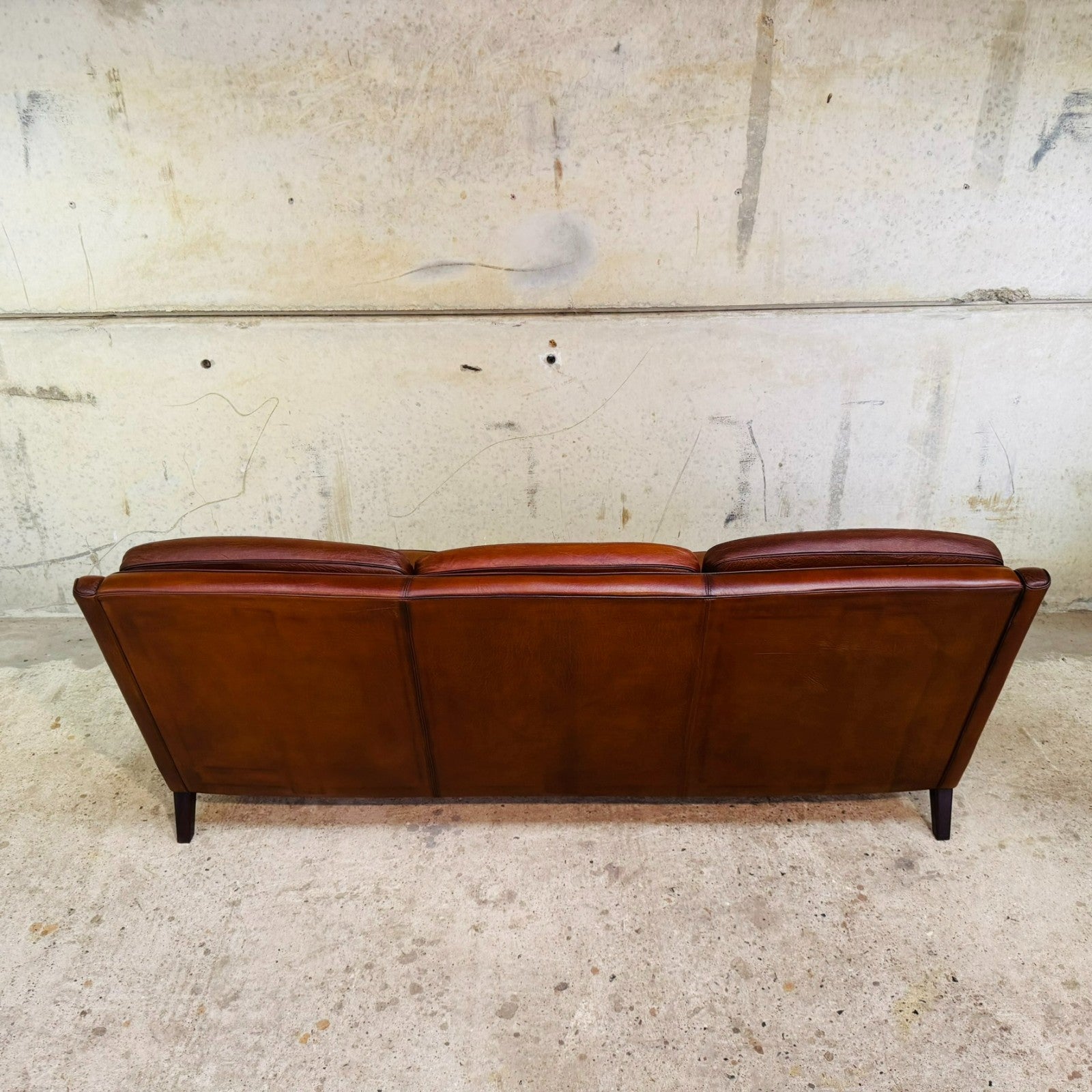 Vintage 1960s Danish Tan Leather Three-Seater Sofa