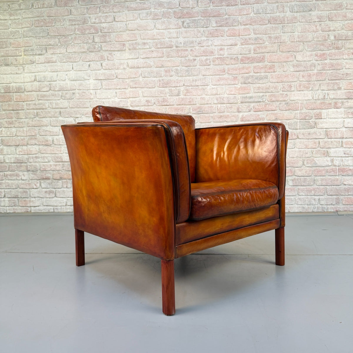 Vintage Danish Tan Leather Armchair – Hand Dyed Beautiful Patina