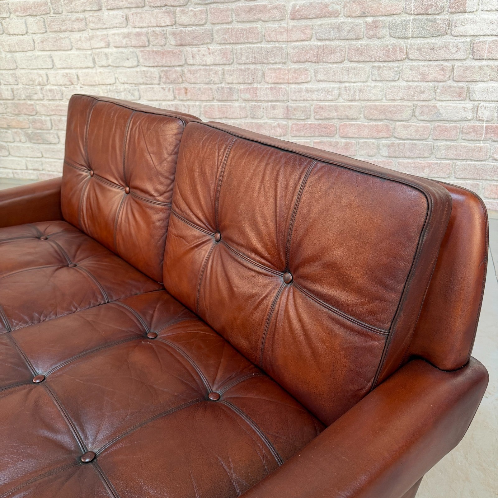 Vintage 1970s Svend Skipper Brown Leather Two-Seater Sofa