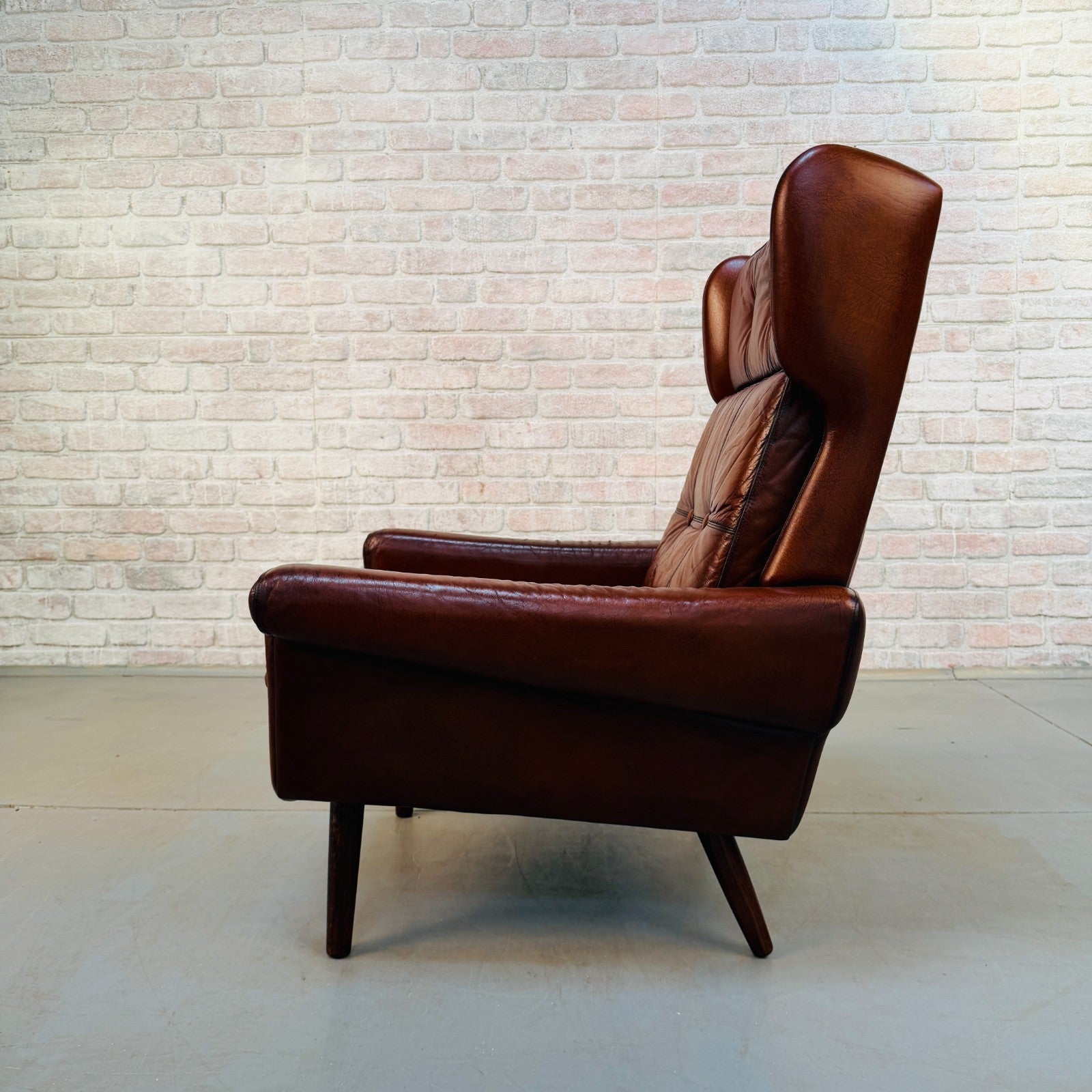 Vintage Danish Svend Skipper Tan Hand-Dyed Leather High Back Chair