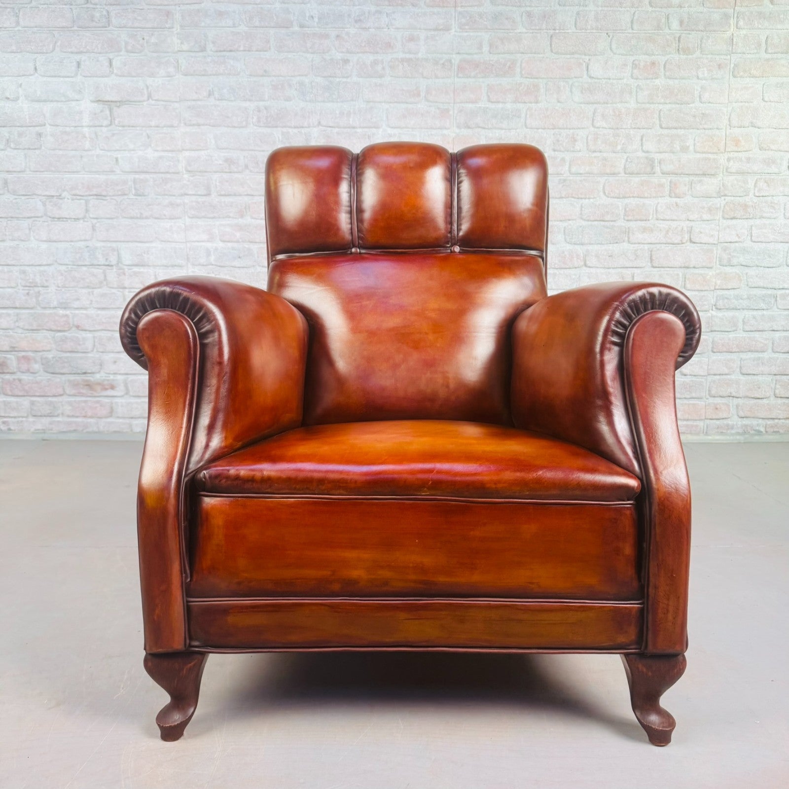 Vintage Danish High Back Tan Leather Armchair