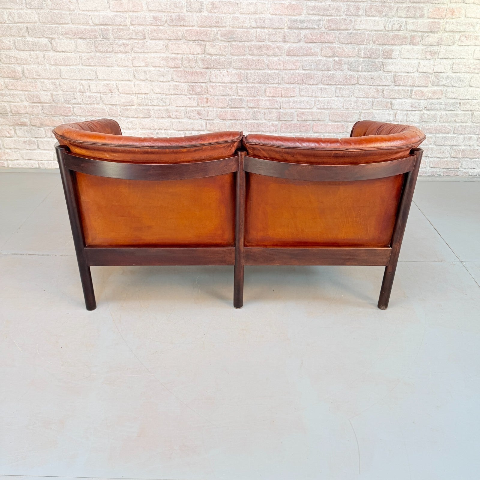 Vintage Arne Vodder Nielaus Møbler Danish Cognac Leather 2 Seater Sofa