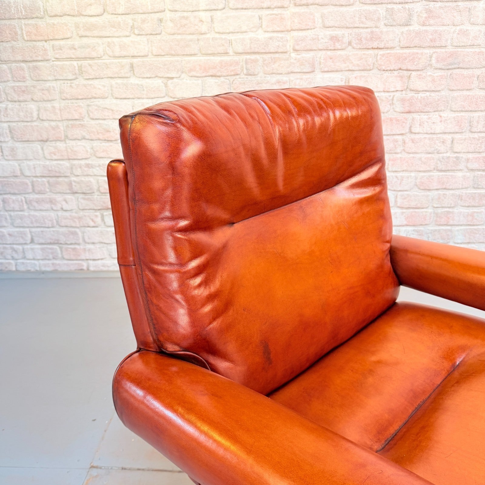 Pair 1970s Howard Keith His & Hers Cognac Leather Swivel Armchairs Vintage