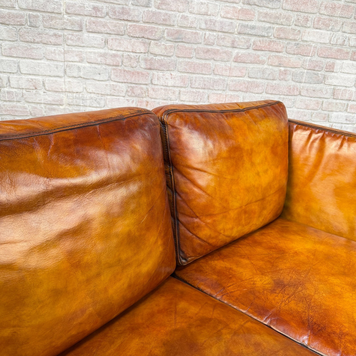 Vintage Danish Tan Leather 2 Seater Sofa – Hand Dyed Beautiful Patina
