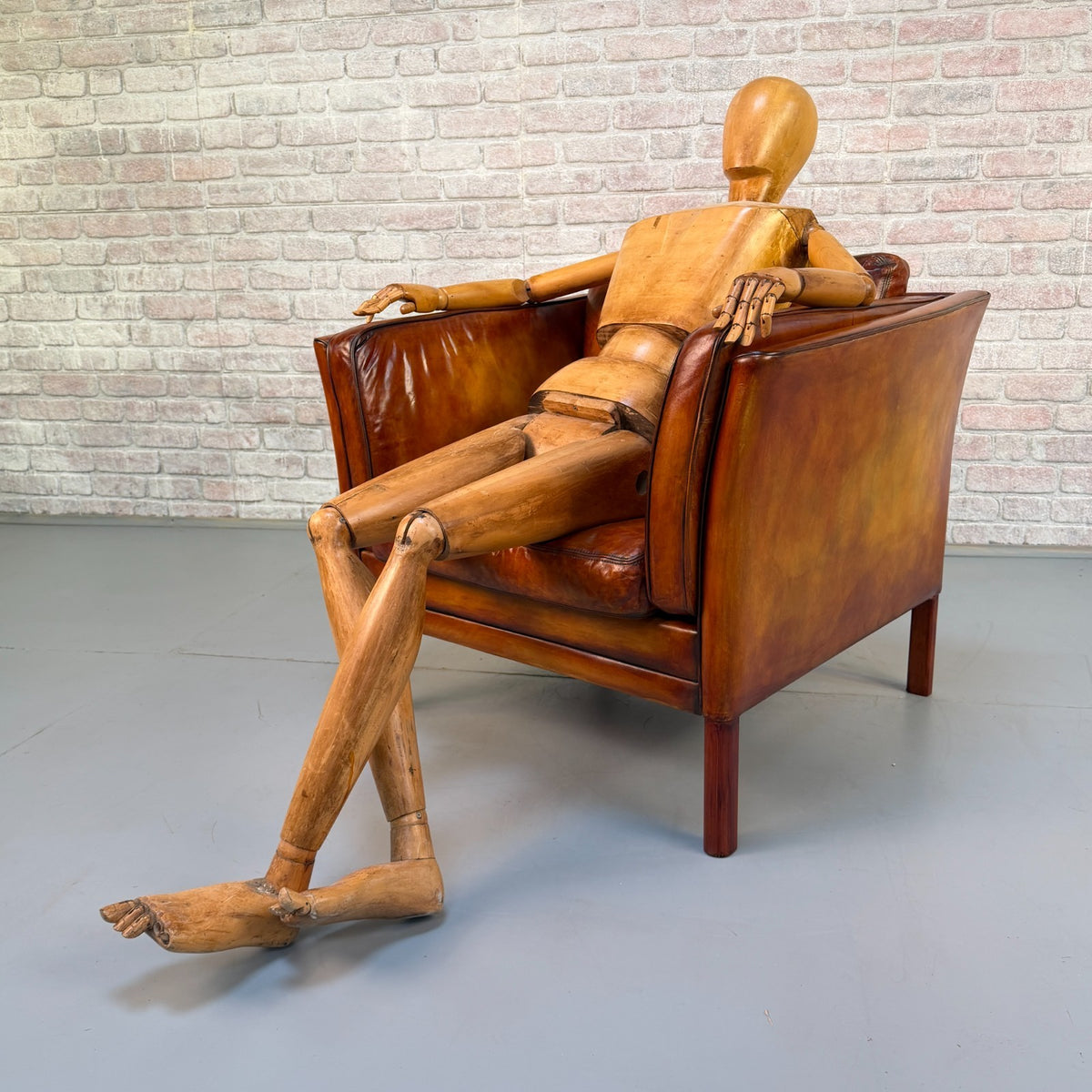 Vintage Danish Tan Leather Armchair – Hand Dyed Beautiful Patina