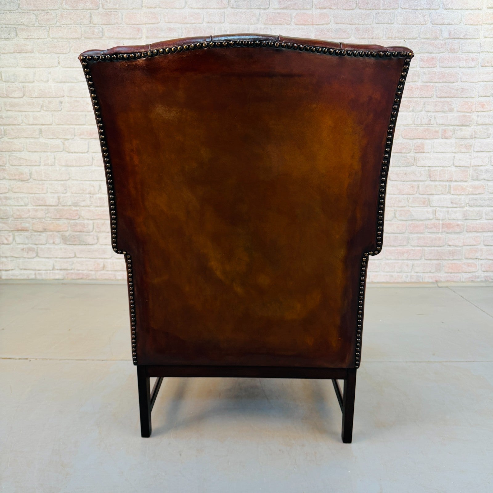 Vintage Danish Tan Hand-Dyed Leather Wingback Chair