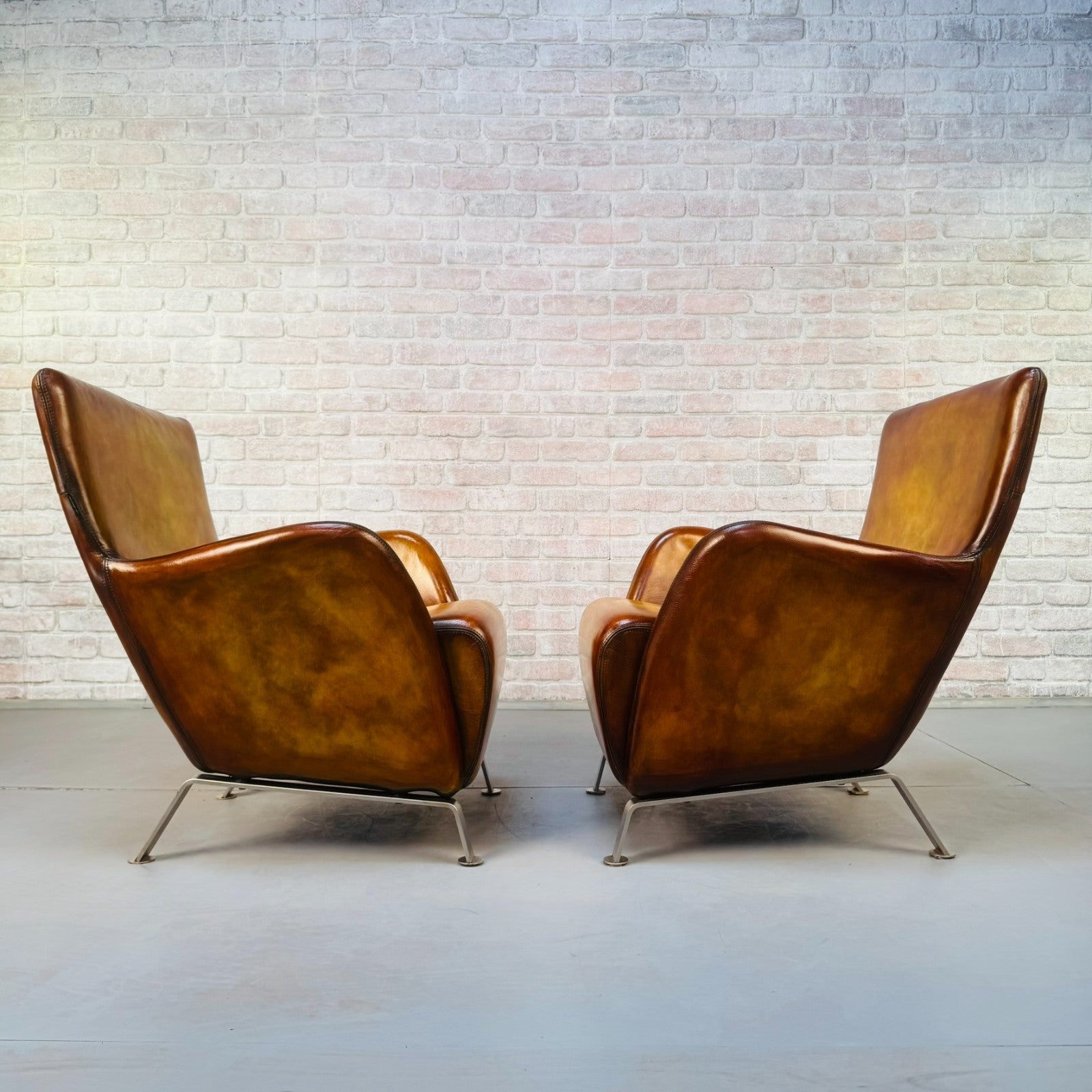 Contemporary Danish Hand Dyed Light Tan Leather Armchairs