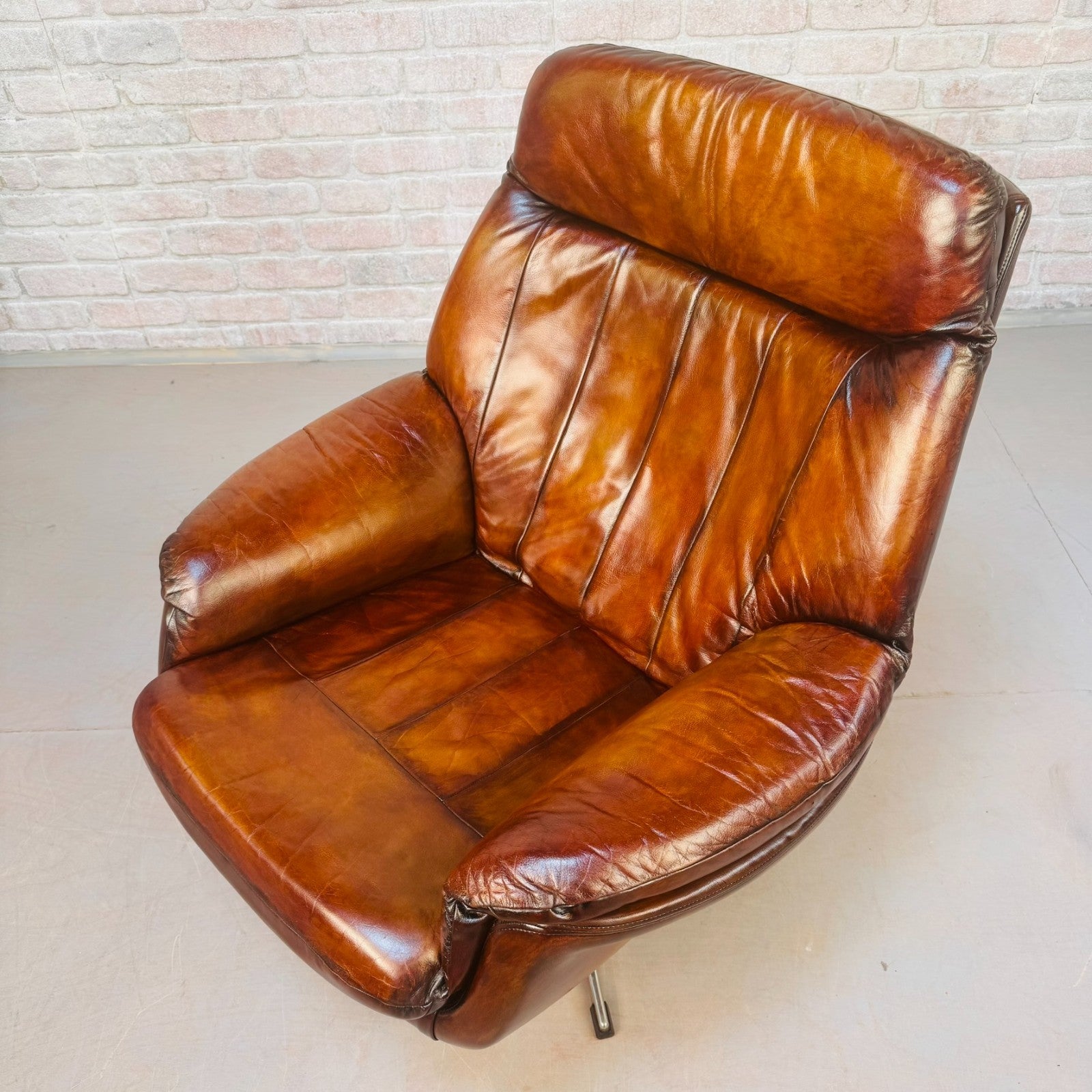 Vintage Danish Tan Leather Swivel Chair