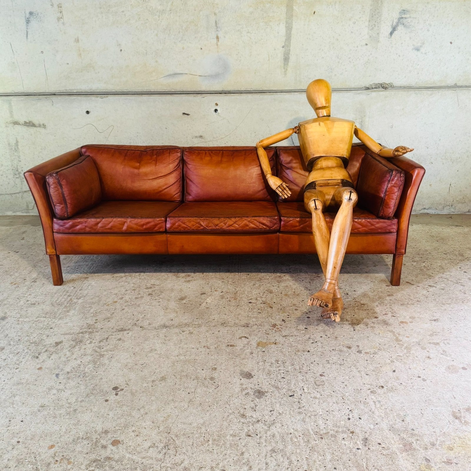 Stylish Danish 1970s Three-Seater Sofa in Cognac Leather