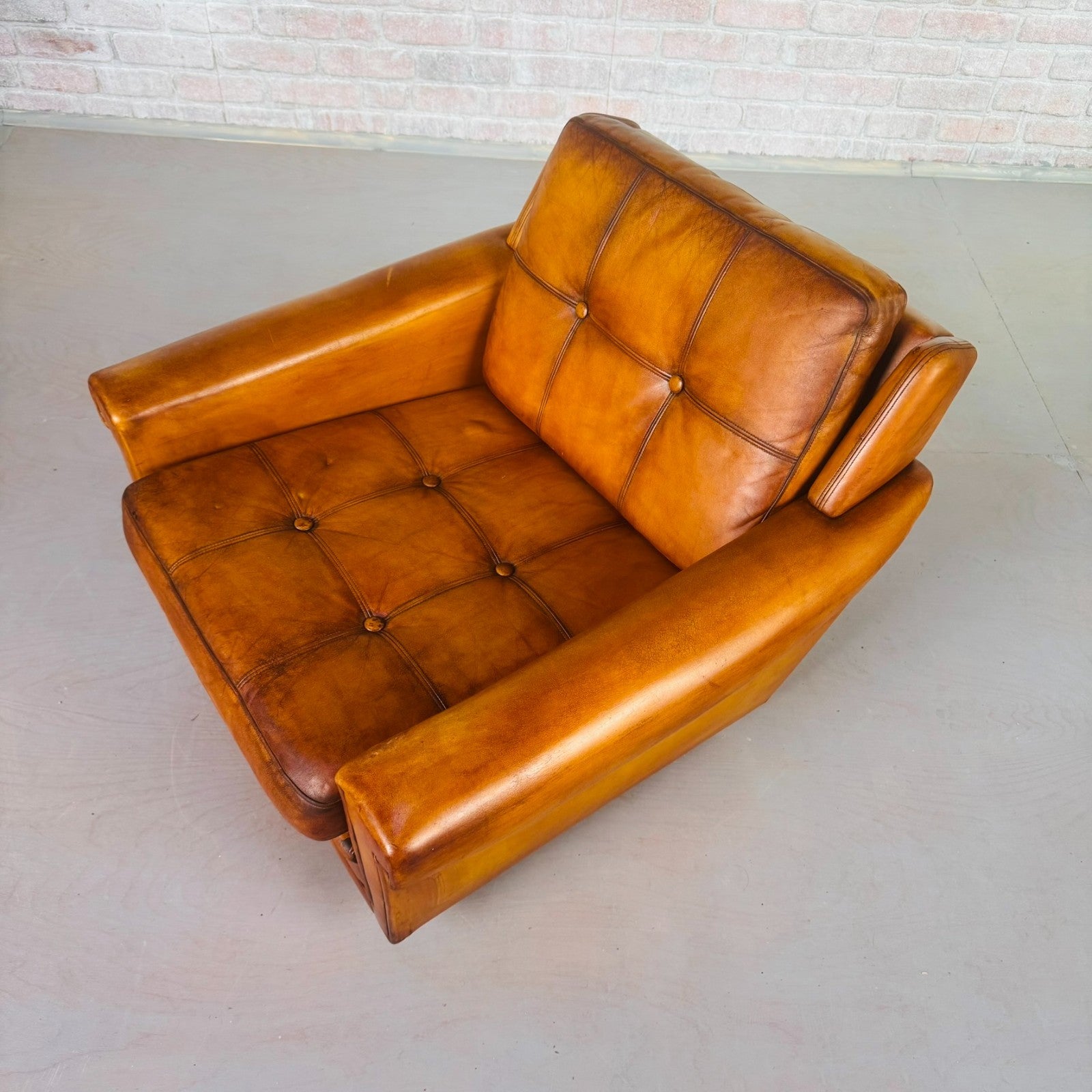Vintage Danish Tan Leather Armchair by Svend Skipper
