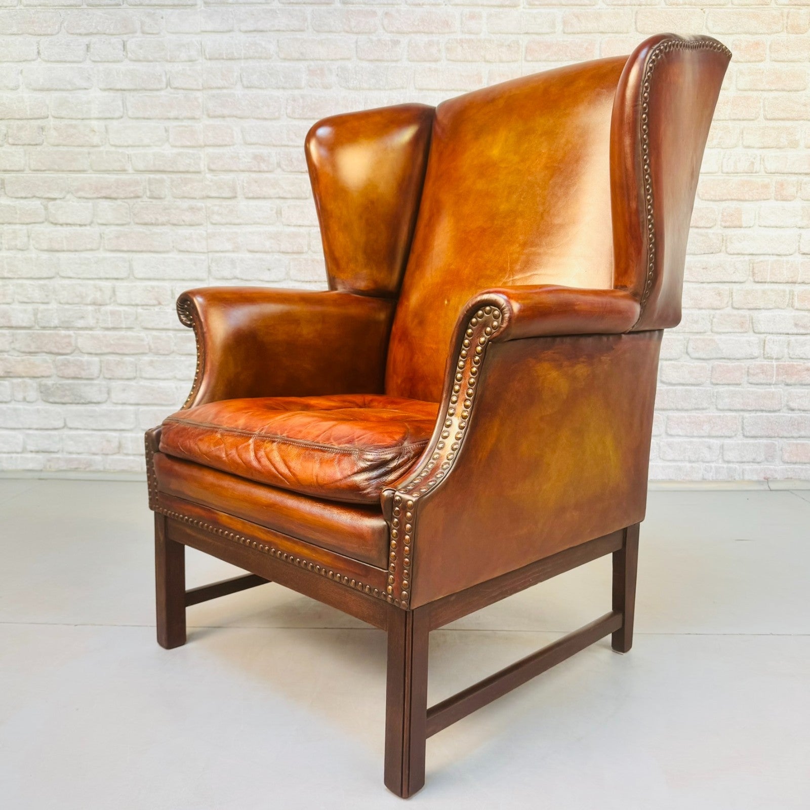 Neat Vintage Danish Leather Wingback Chair – Hand-Dyed Tan Colour
