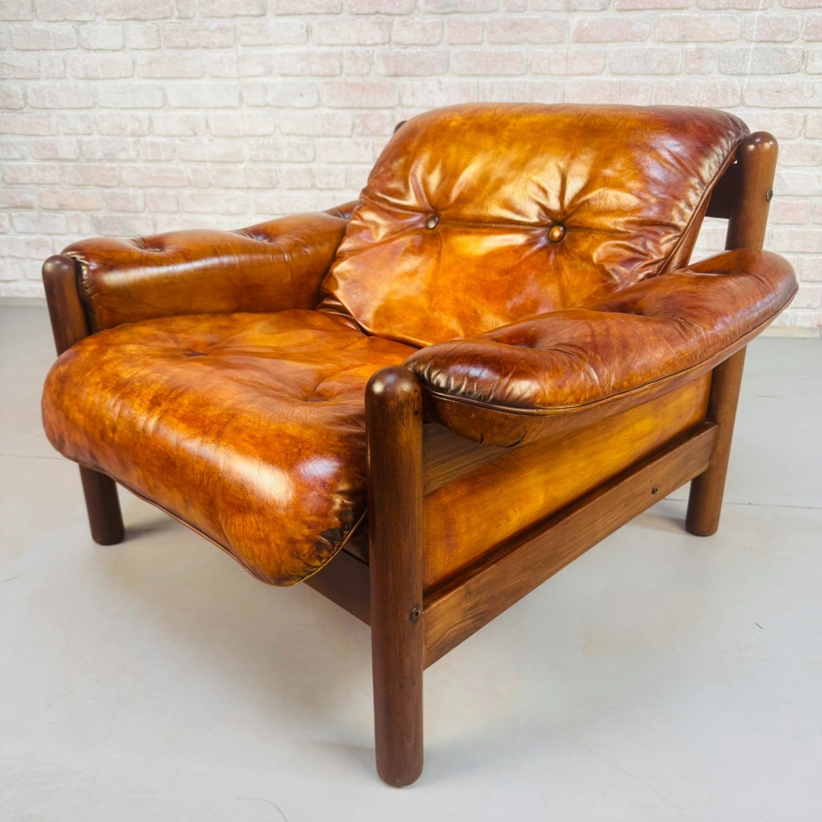 Vintage 1970s Swedish Arne Norell Two-Seater Sofa & Chair Tan Leather Set