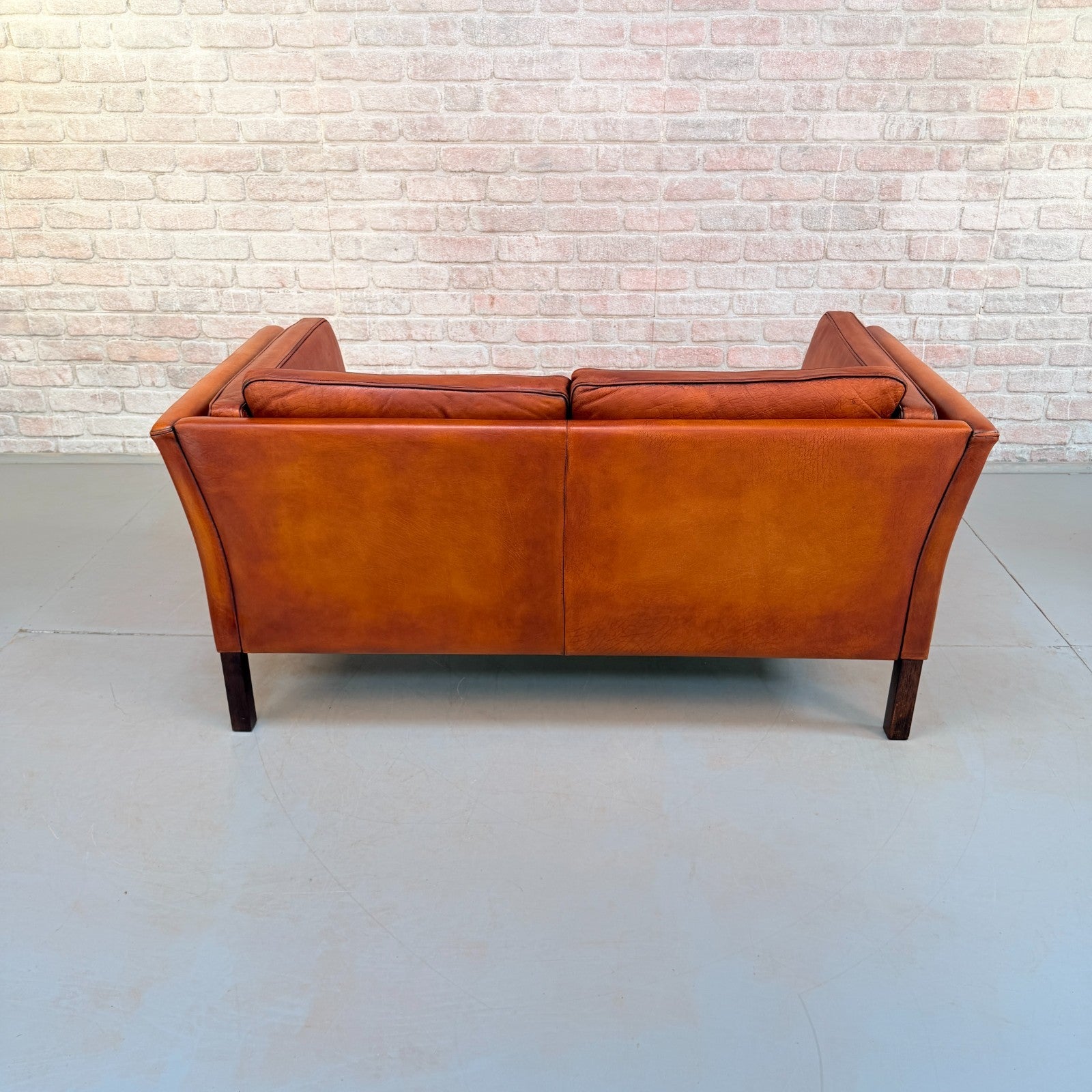 Vintage Danish Tan Leather 2 Seater Sofa Hand Dyed Buffalo Leather Patina