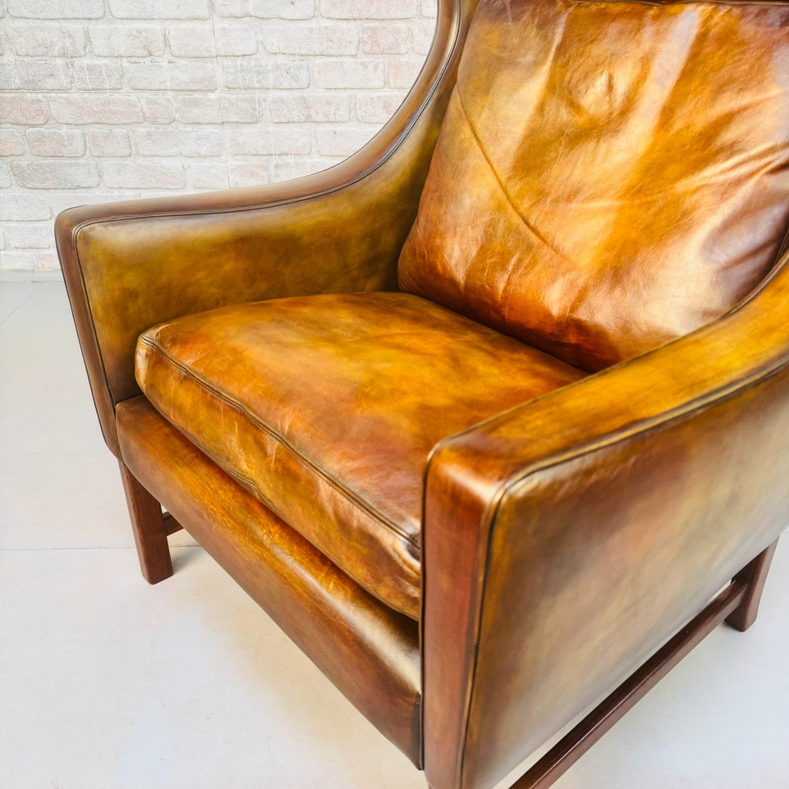 Vintage 1960s Fredrik Kayser Wingback Tan Leather Chair for Vatne Møbler
