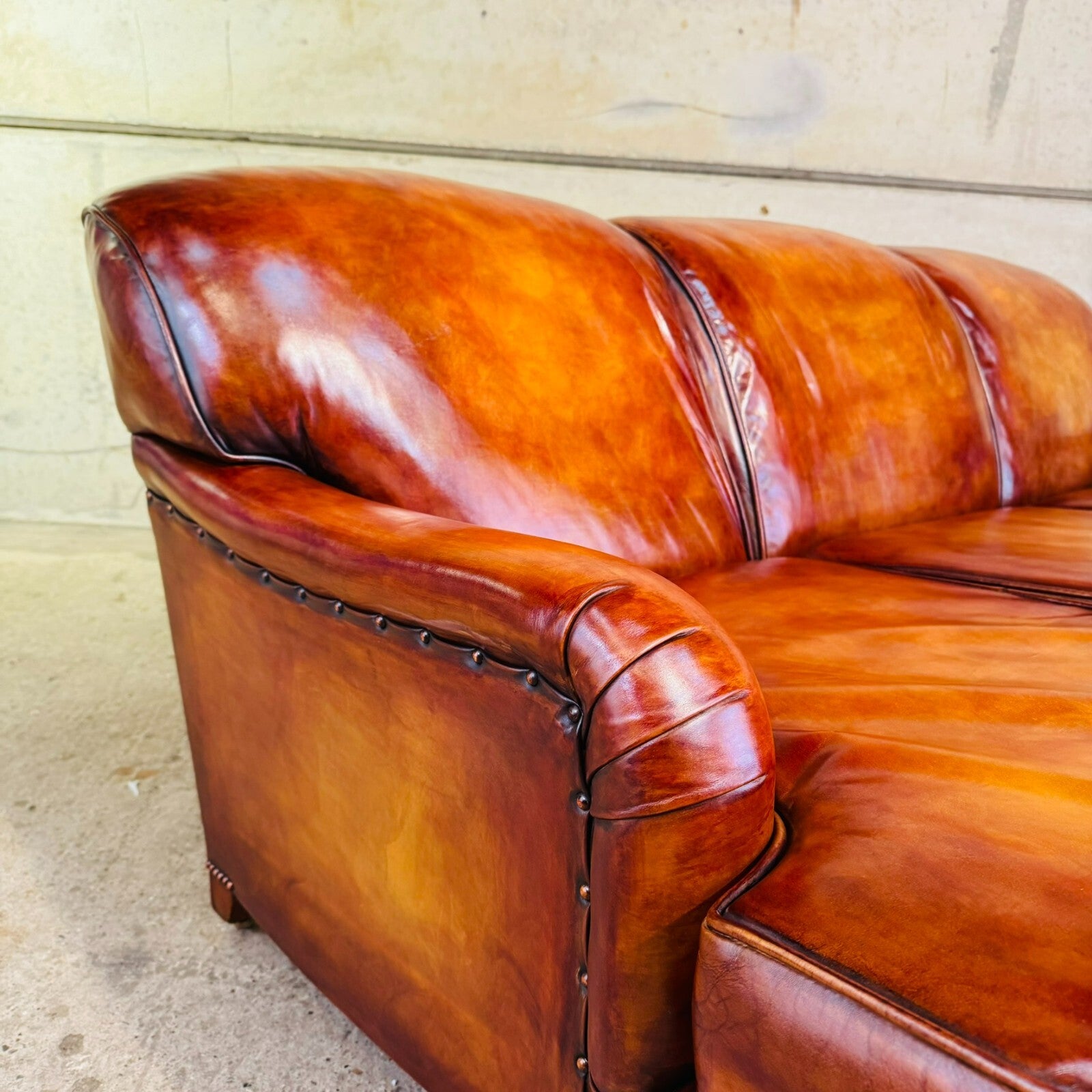 Vintage English Howard & Sons Bridgewater-Style 3-Seater Tan Leather Sofa