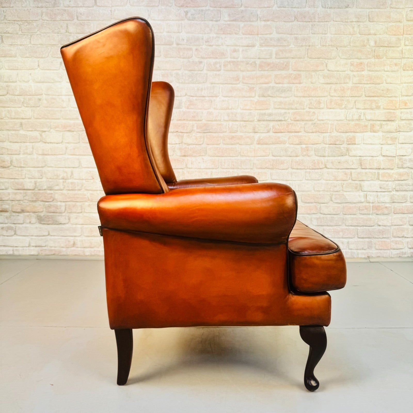 Vintage Danish Wingback Chair Tan Leather | Scandinavian Lounge Armchair