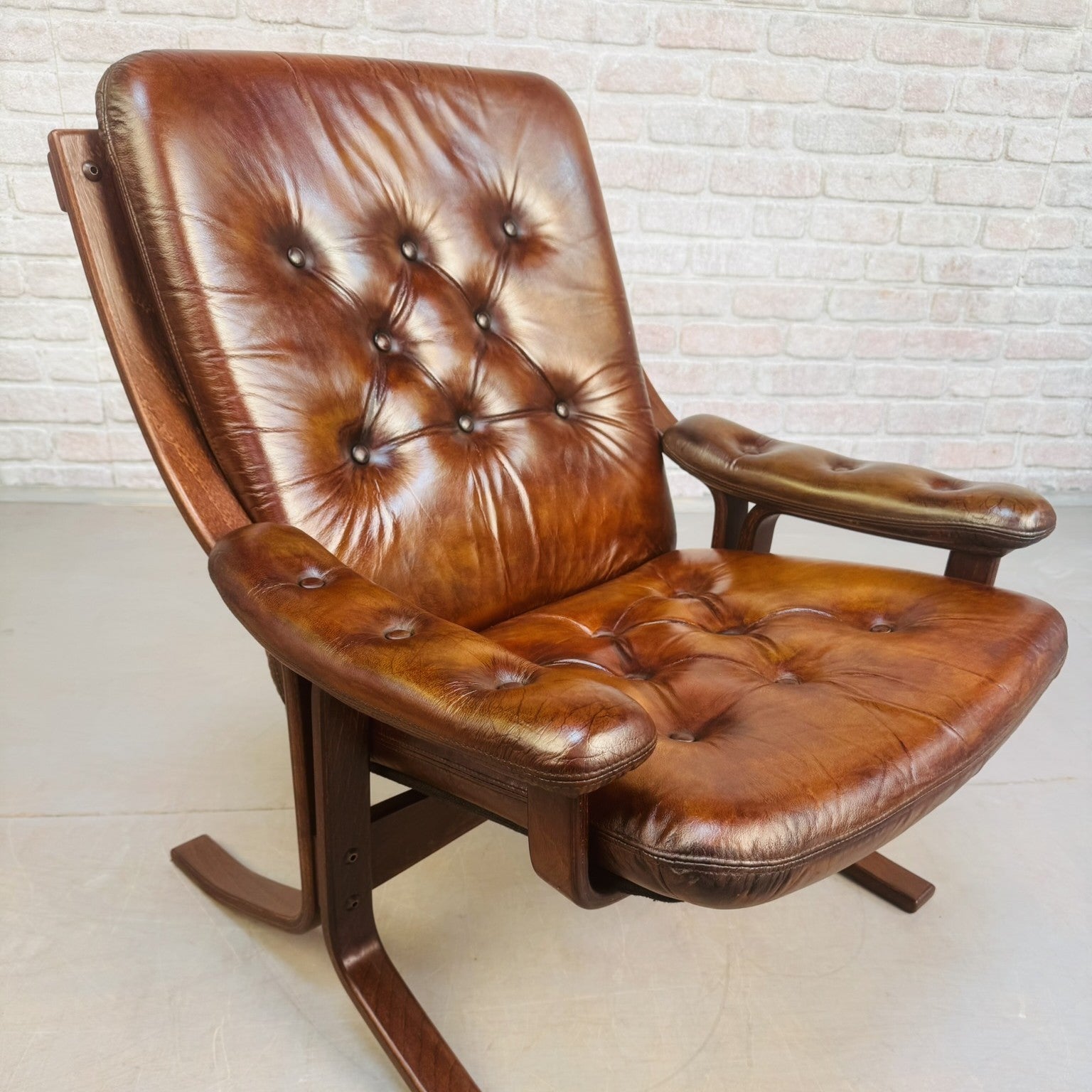 Vintage Danish Tan Leather Bentwood Armchair High Back Mid Century Chair