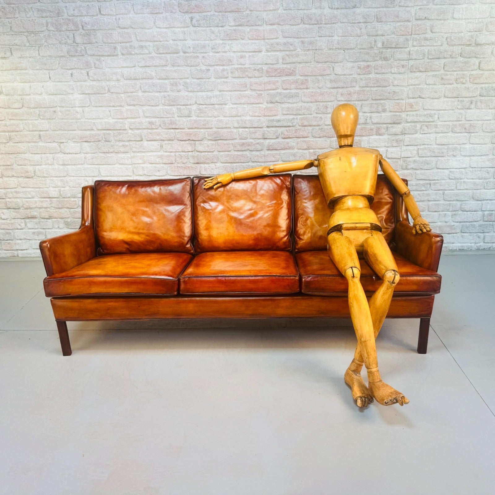 Vintage Danish Three Seater Tan Leather Sofa