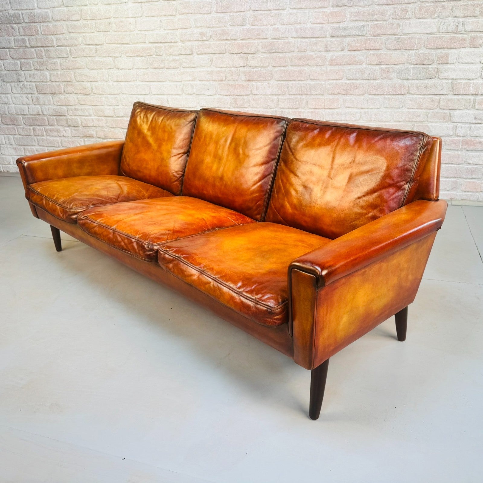 Vintage 1970s Georg Thams Danish Tan Leather Three Seater Sofa