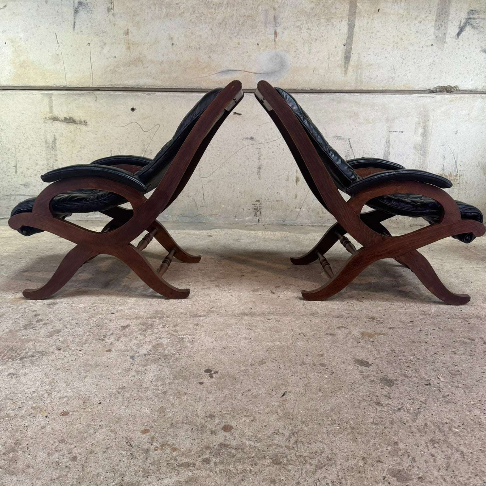 Pair of 1940s Spanish Slipper Chairs with Footstool – Pierre Lottier for Valenti