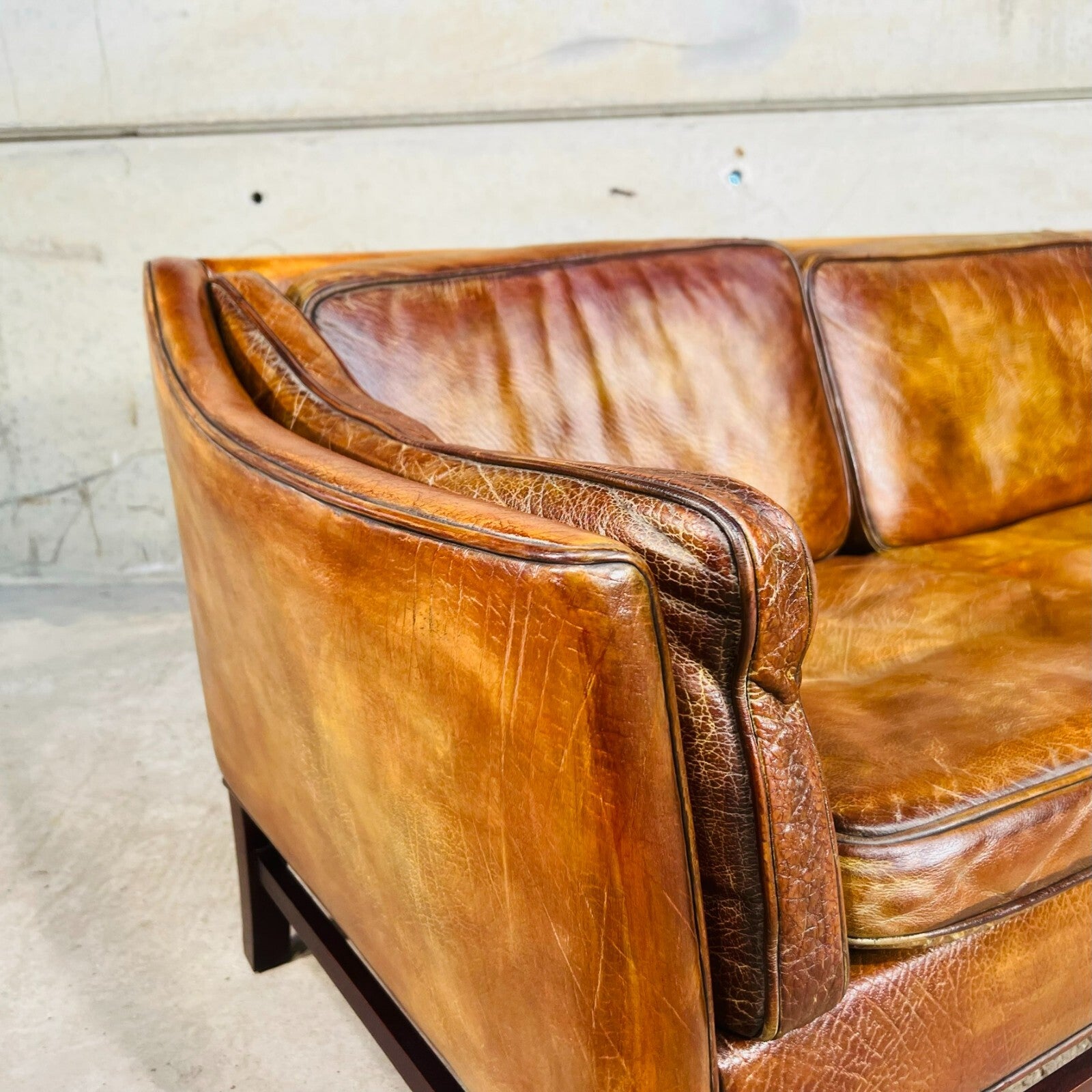 Vintage Erik Jorgensen 70s Danish Tan Three-Seater Leather Sofa
