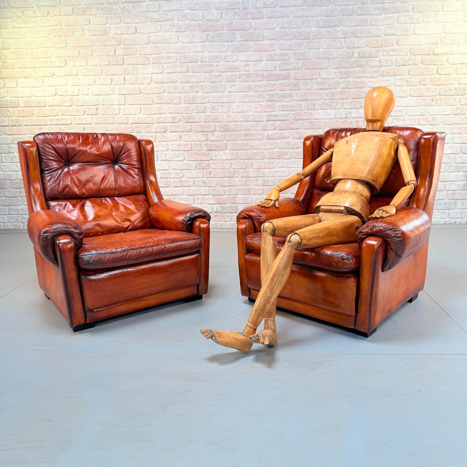Pair of Mid-20th Century English Gimson & Slater Cognac Leather Armchairs