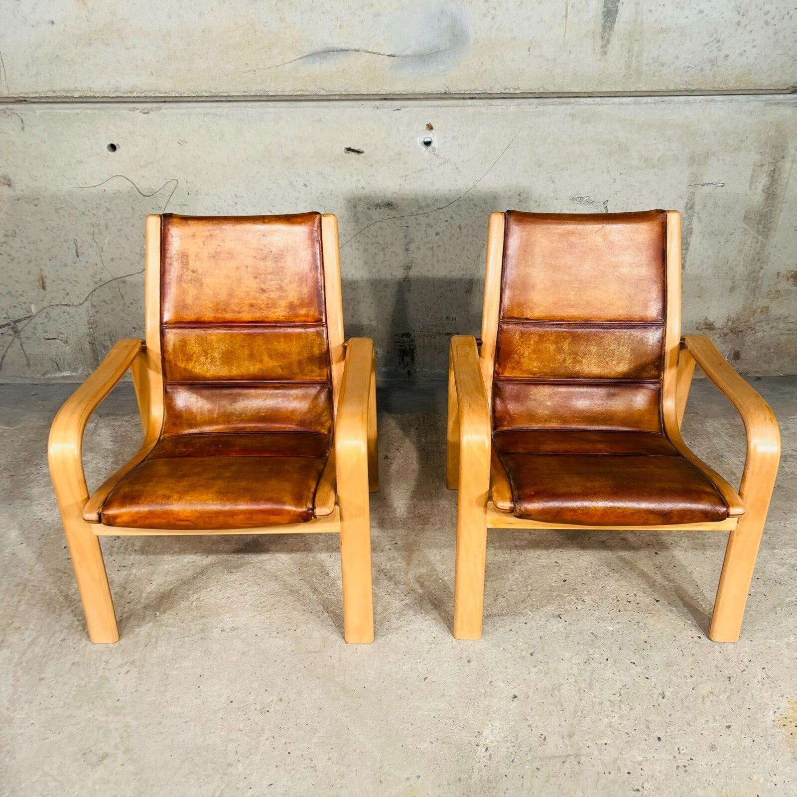 Vintage Pair of Leather Armchairs by Yngve Elstrom for Swedese
