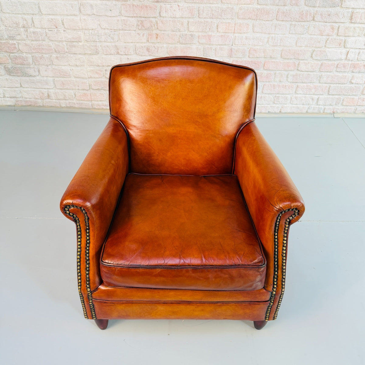 Vintage English Club Cognac Leather 2 Seater Sofa & Armchair Suite