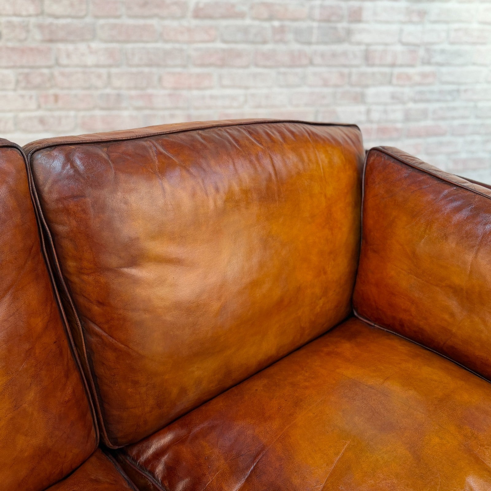 Vintage Danish Stouby Tan Hand-Dyed Leather Two Seater Sofa