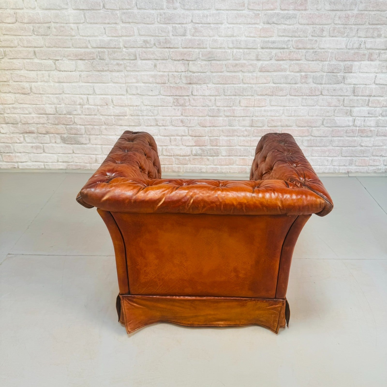 Vintage 1970s Danish Buttoned Tan Leather Armchair
