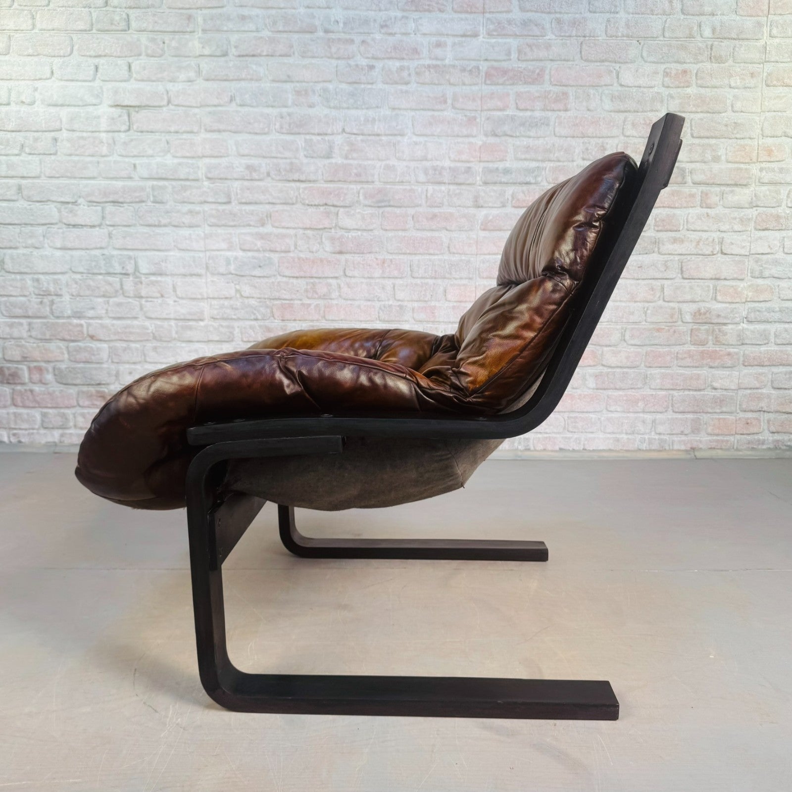 Vintage 1970s Swedish Cantilever Tan Leather Armchair – Stylish, Comfortable