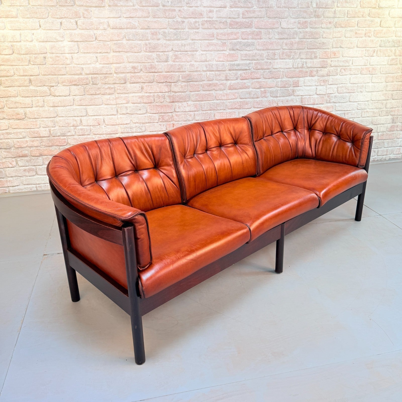 Vintage Arne Vodder Nielaus Møbler Danish Cognac Leather 3 Seater Sofa