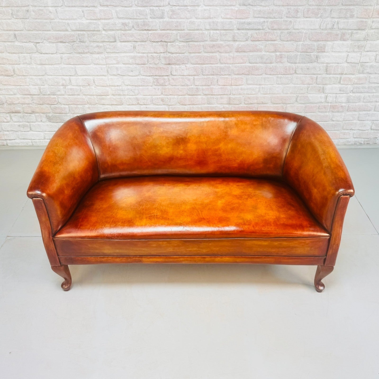 Vintage Danish Two Seater Tan Leather Sofa