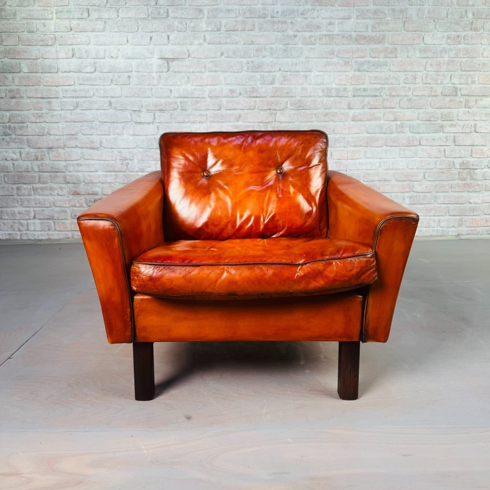 Vintage Danish Cognac Leather Armchair – Curved Arms