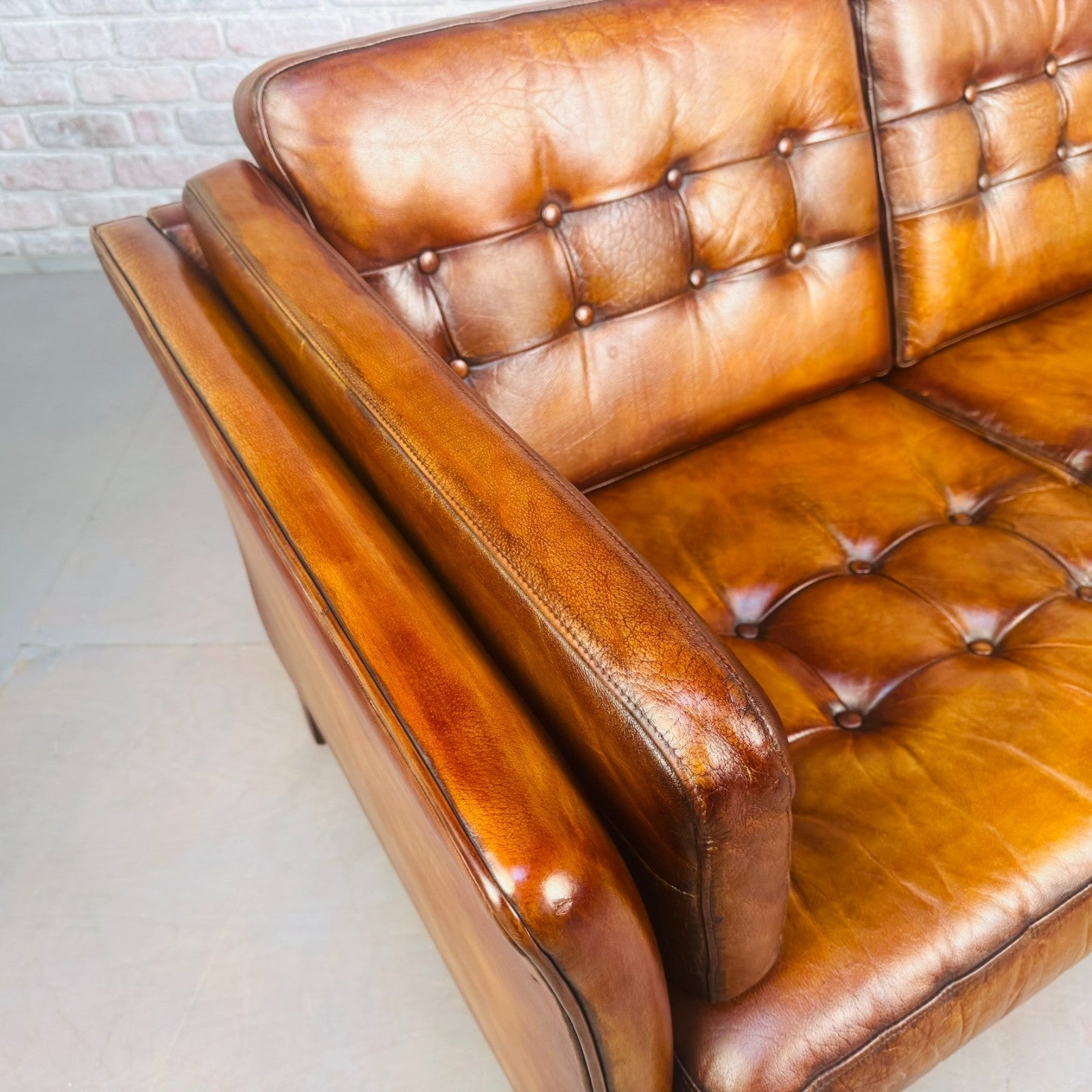 Pair of Vintage Danish Tan Leather Two Seater Sofas