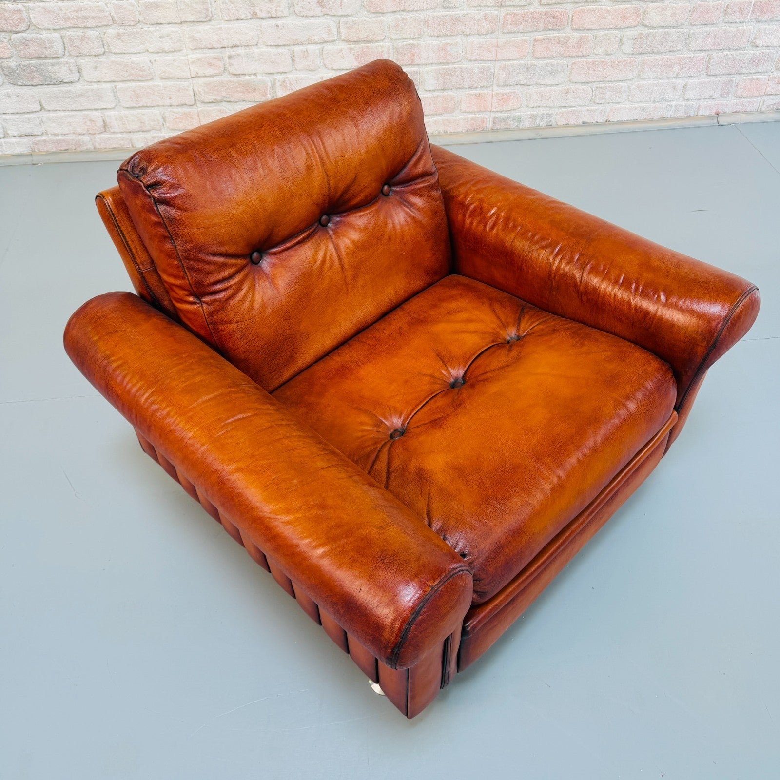 Vintage Danish Tan Leather Armchair – Hand Dyed