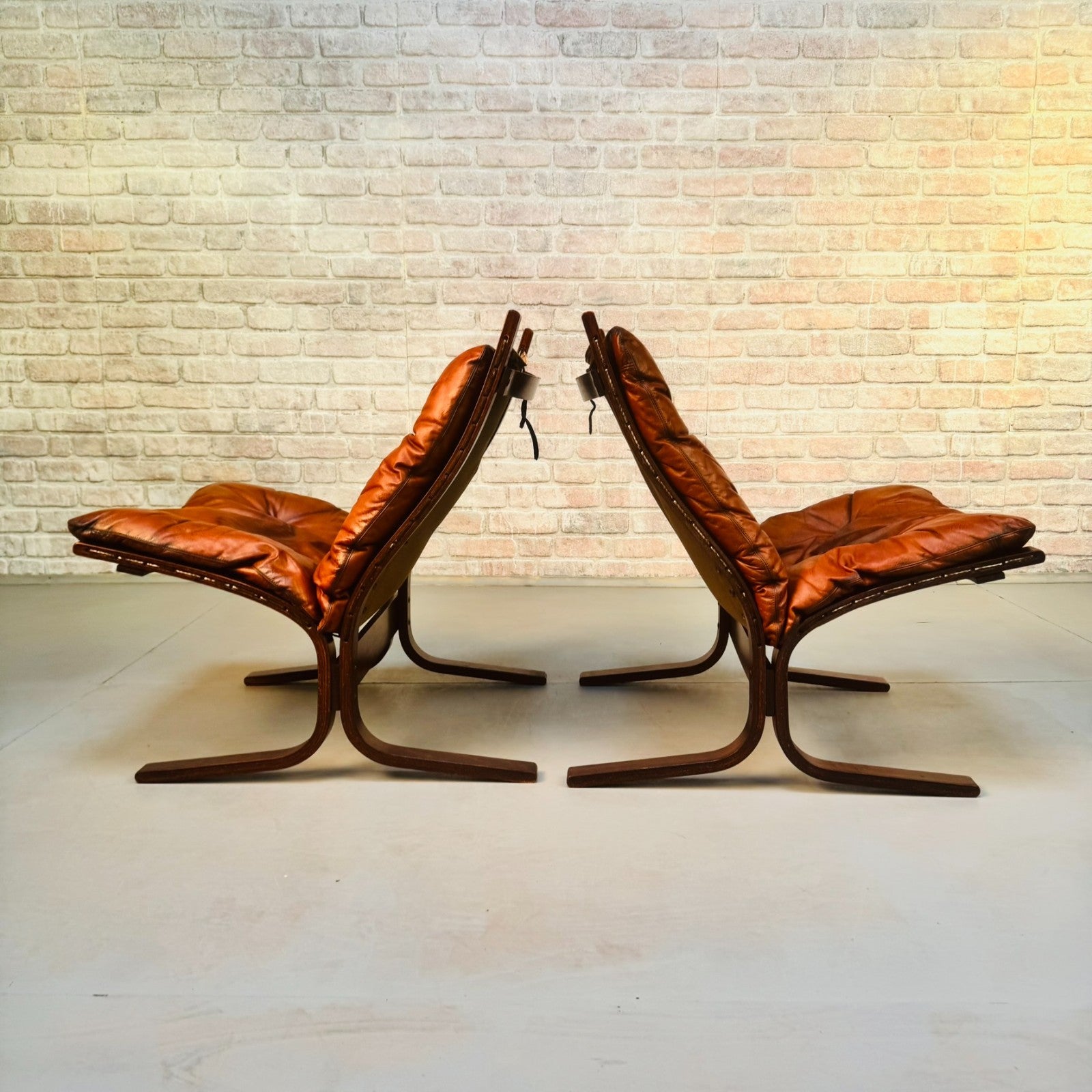 Pair of Vintage Westnofa Siesta Tan Leather Lounge Chairs by Ingmar Relling
