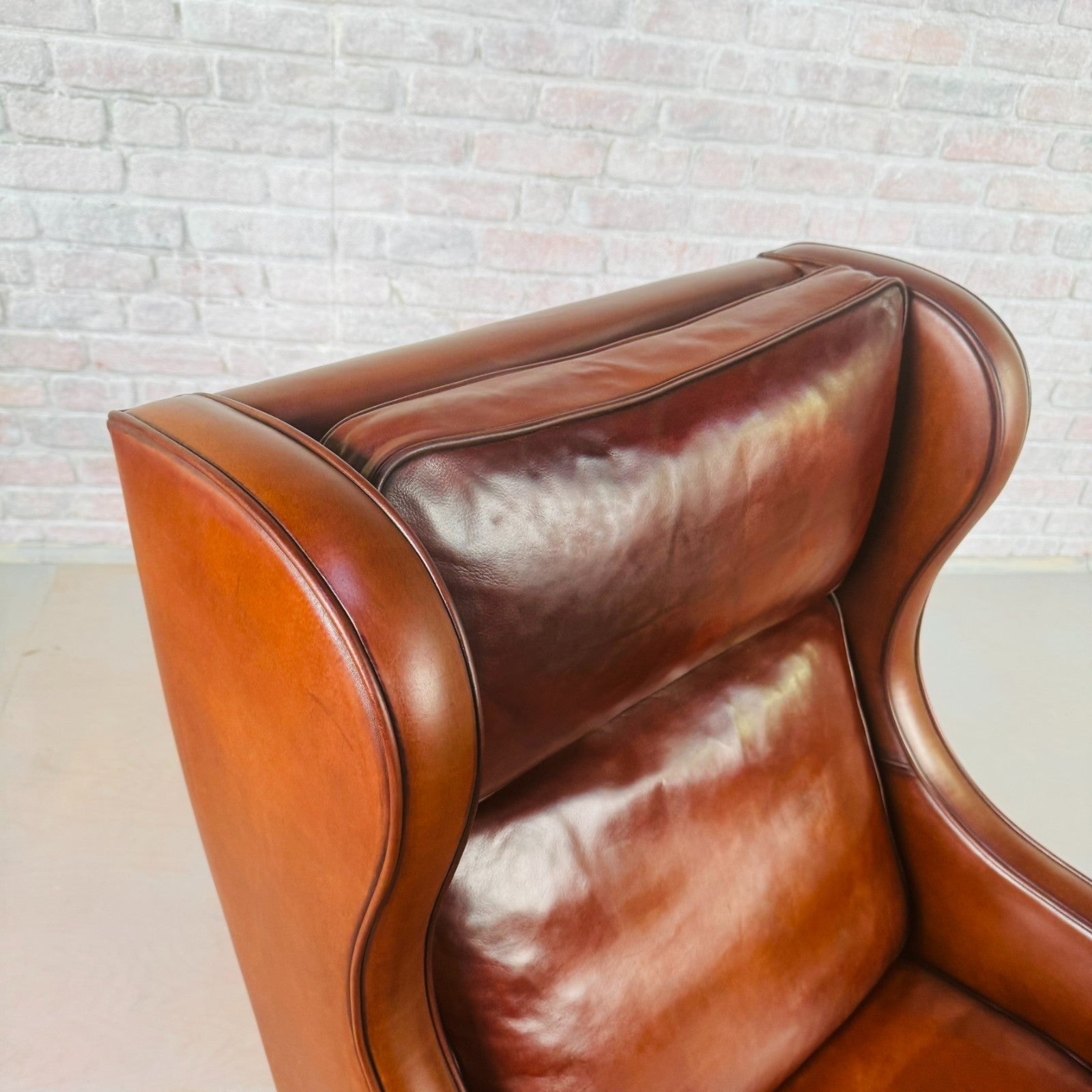 Vintage Danish 1970s High Back Dark Tan Leather Armchair