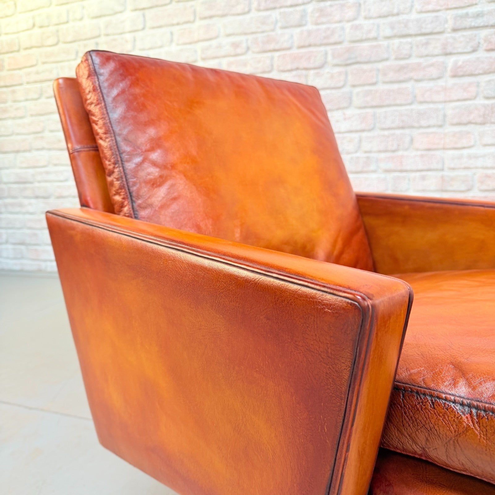 Vintage 1970s Danish Cognac Hand-Dyed Leather Swivel Chair