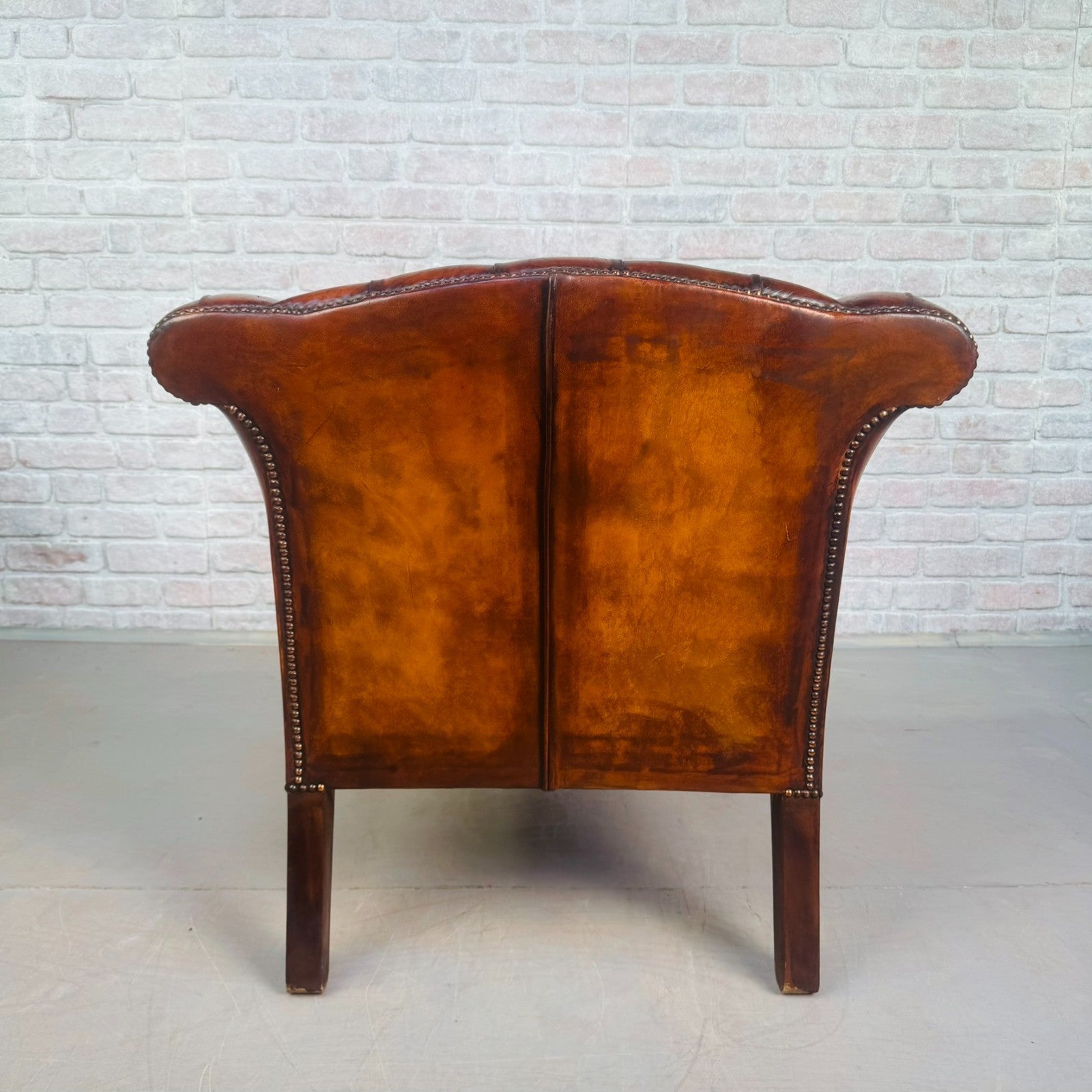 Vintage English Chesterfield Tan Leather Armchair Ball & Claw Mahogany Chair